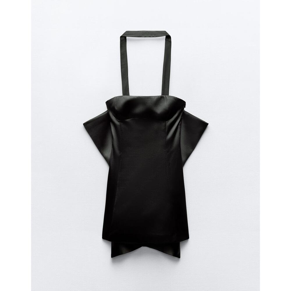 ZARA Black Strapless Bow Mini Dress NWT Fit Flare Cocktail Party Dress M - Picture 15 of 16